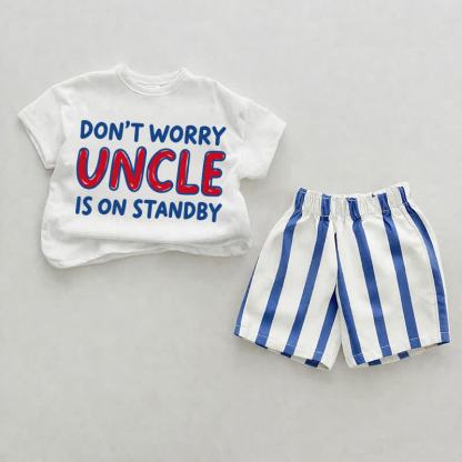 DON'T WORRY UNCLE IS ON STANDBY Baby White&Blue Vertical Striped 2-piece Shorts Set - White&Blue - 2-3T - image 1