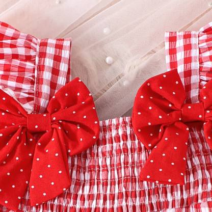 Baby Girl Strawberry Bow Gingham Sleeveless Top and Shorts 2-piece Set - image 4
