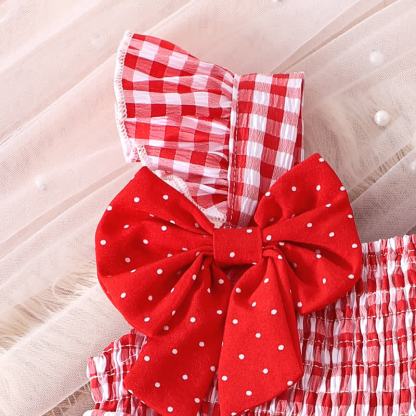 Baby Girl Strawberry Bow Gingham Sleeveless Top and Shorts 2-piece Set - image 5