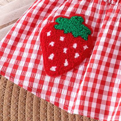 Baby Girl Strawberry Bow Gingham Sleeveless Top and Shorts 2-piece Set - image 6