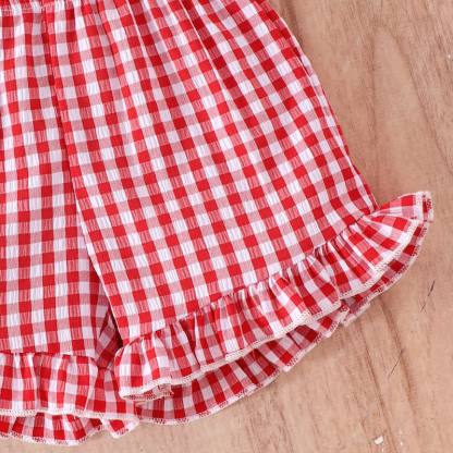 Baby Girl Strawberry Bow Gingham Sleeveless Top and Shorts 2-piece Set - image 7