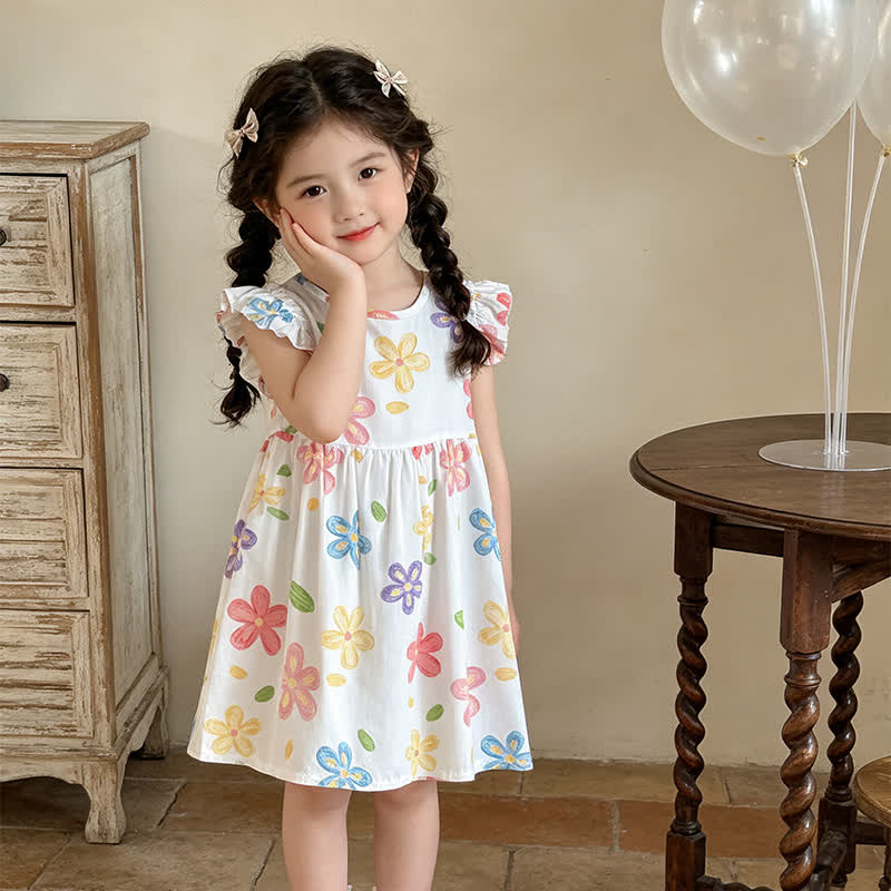Toddler Kid Girls Ruffle Shoulder Dress - White Ditsy - 10-11T - image 3