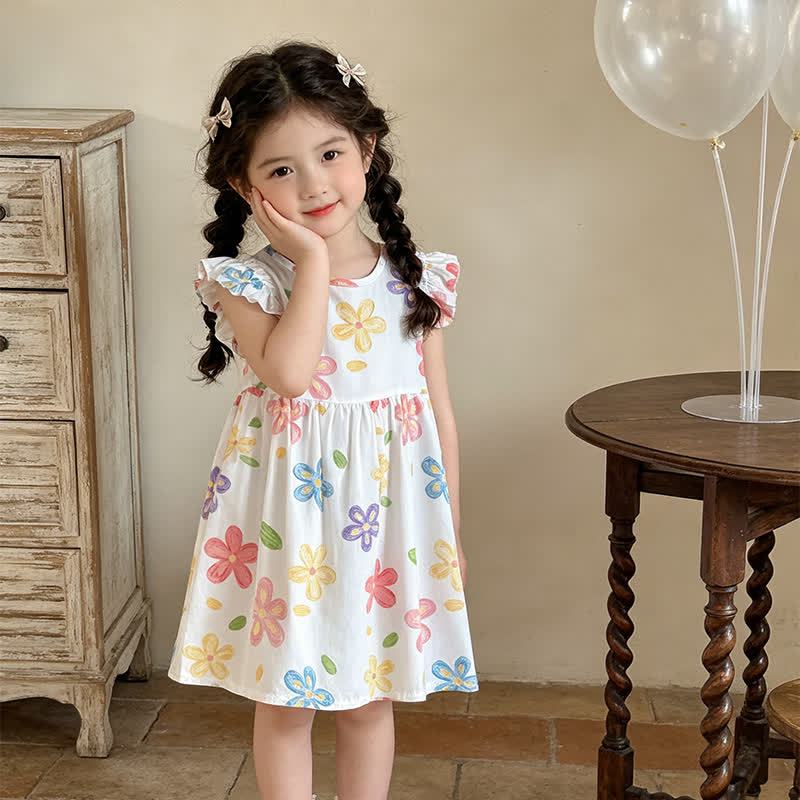 Toddler Kid Girls Ruffle Shoulder Dress - White Ditsy - 10-11T - image 3