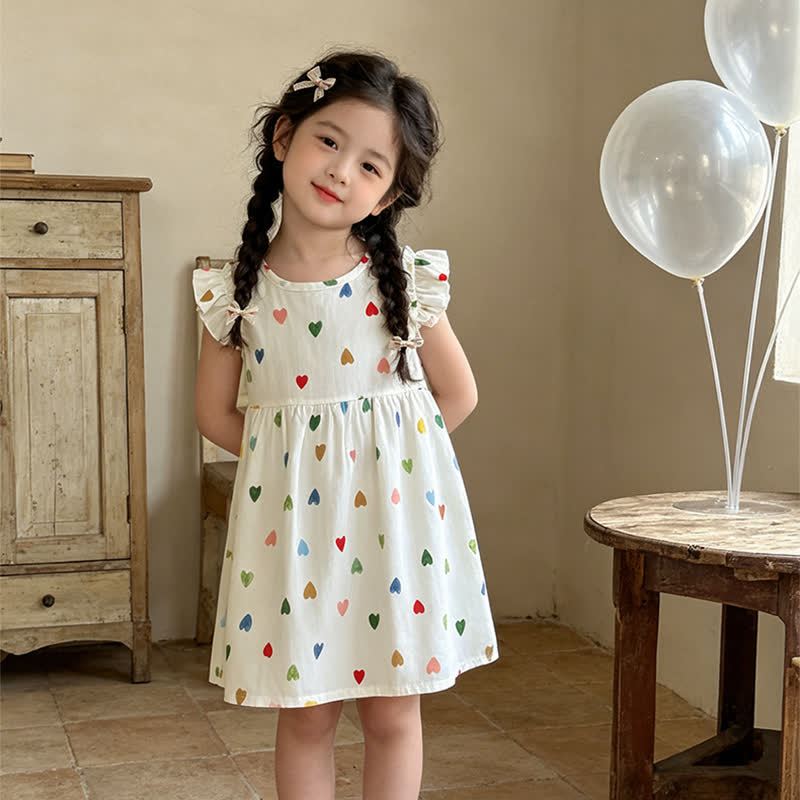 Toddler Kid Girls Ruffle Shoulder Dress - White Heart - 10-11T - image 4