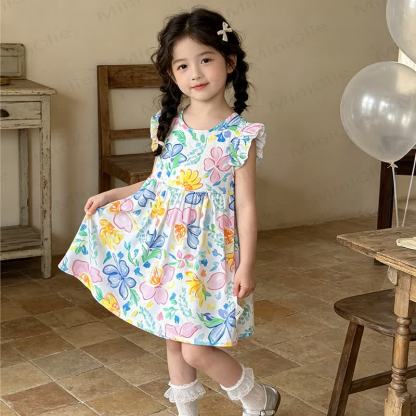 Toddler Kid Girls Ruffle Shoulder Dress - White Flower - 10-11T - image 5