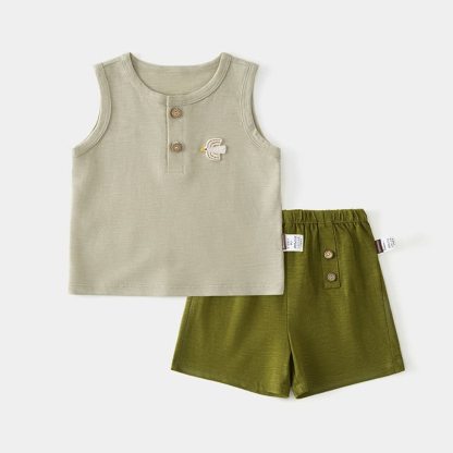 Baby Toddler Animal Applique Sleeveless Top and Shorts 2-piece Set - Green - 3-4T - image 3