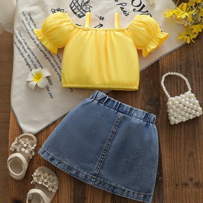 Baby Toddler Girl Yellow Floral Top and Denim Skirt 2-piece Set - image 4