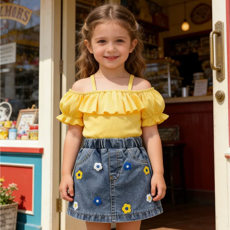 Baby Toddler Girl Yellow Floral Top and Denim Skirt 2-piece Set - image 2