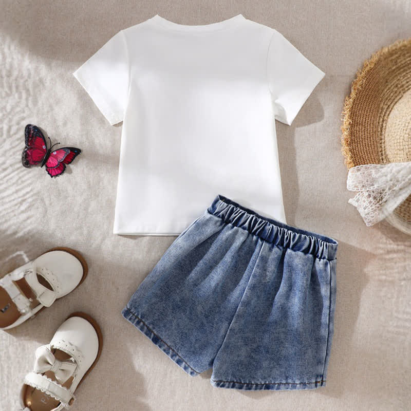 Baby Toddler Girl White&Pink Bow Tee and Denim Shorts 2-piece Set - image 2