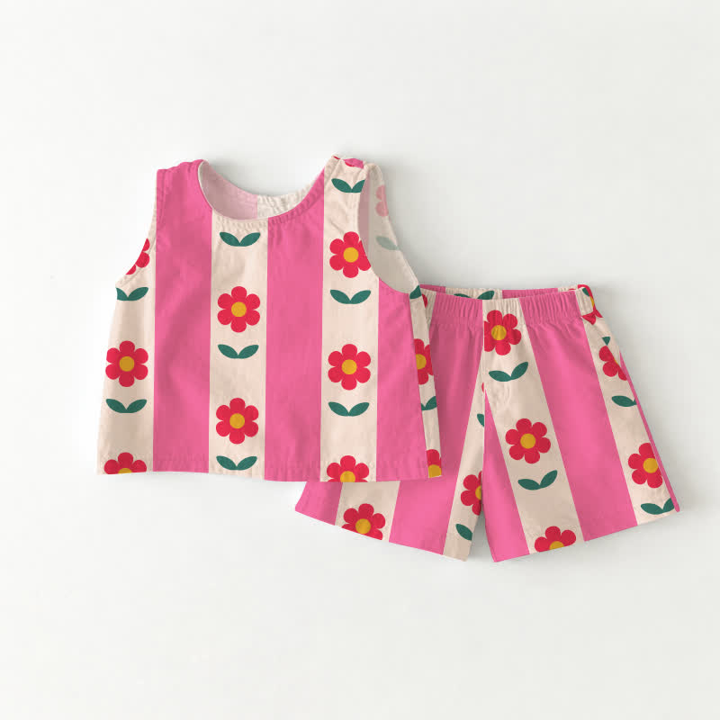 Baby Toddler Girls Pink Flower Print Sleeveless 2-piece Set - Pink - 3-4T - image 1