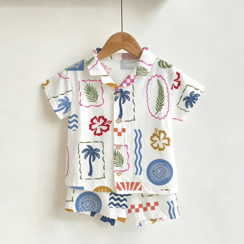 Baby Toddler Boys Tropical Plant Shirt and Shorts 2-piece Set - White - 3-5T - image 1
