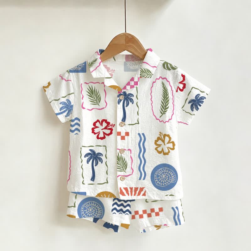 Baby Toddler Boys Tropical Plant Shirt and Shorts 2-piece Set - White - 3-5T - image 1