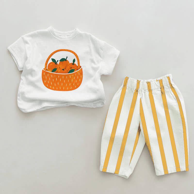 Baby Orange White&Yellow Vertical Striped 2-piece Set - White&Yellow - 2-3T - image 1