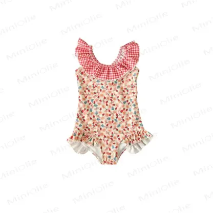 Toddler Girls Floral Ruffle One Piece Sleeveless Swimsuit - Red - 6-7T - image 3
