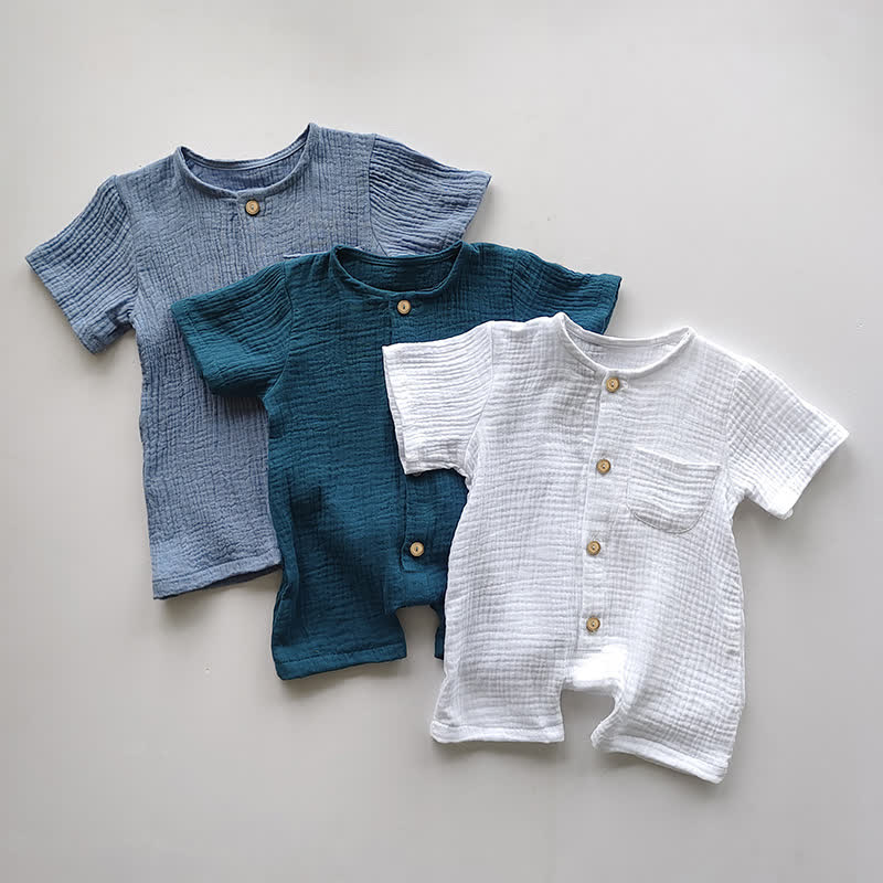 Baby Cotton Solid Color Button Front Romper - image 1