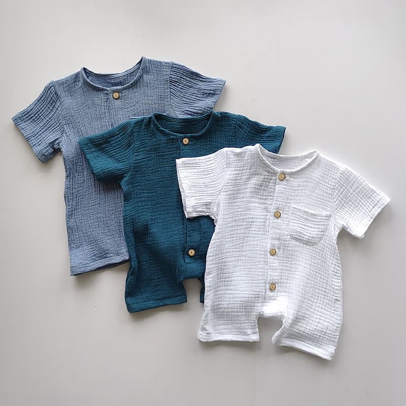 Baby Cotton Solid Color Button Front Romper - image 1