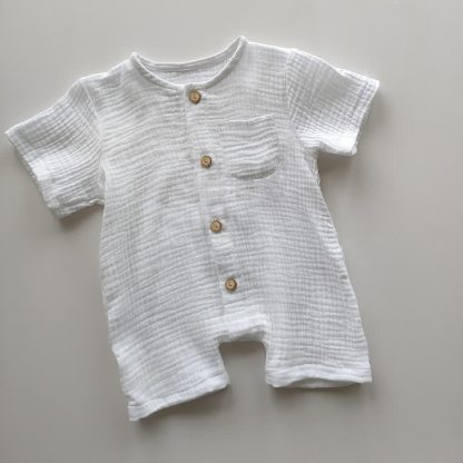Baby Cotton Solid Color Button Front Romper - White - 18-24M - image 2