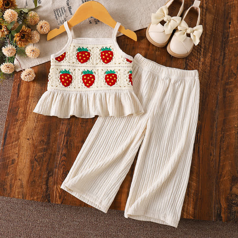 Baby Toddler Girl Beige Strawberry Knit Cami Top and Pants 2-piece Set - Beige - 2-3Y - image 1
