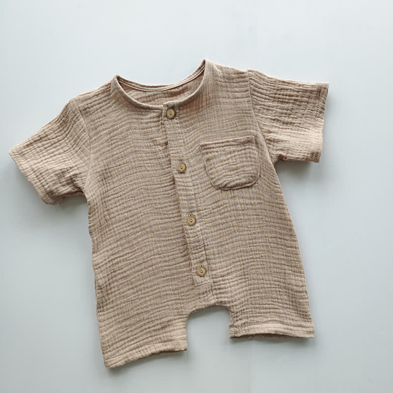 Baby Cotton Solid Color Button Front Romper - Khaki - 18-24M - image 4