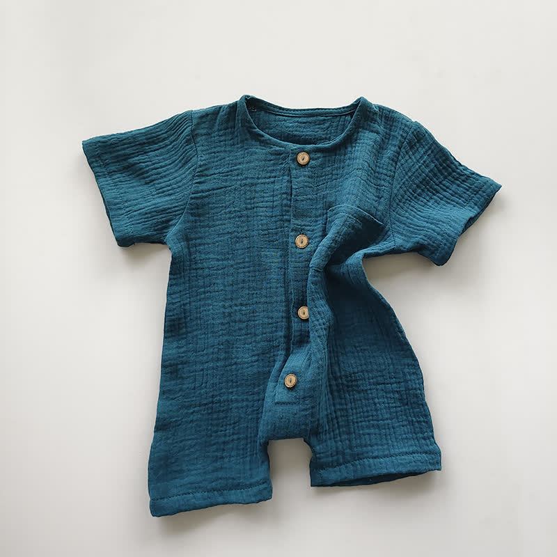 Baby Cotton Solid Color Button Front Romper - Navy - 18-24M - image 5