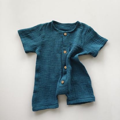 Baby Cotton Solid Color Button Front Romper - Navy - 18-24M - image 5