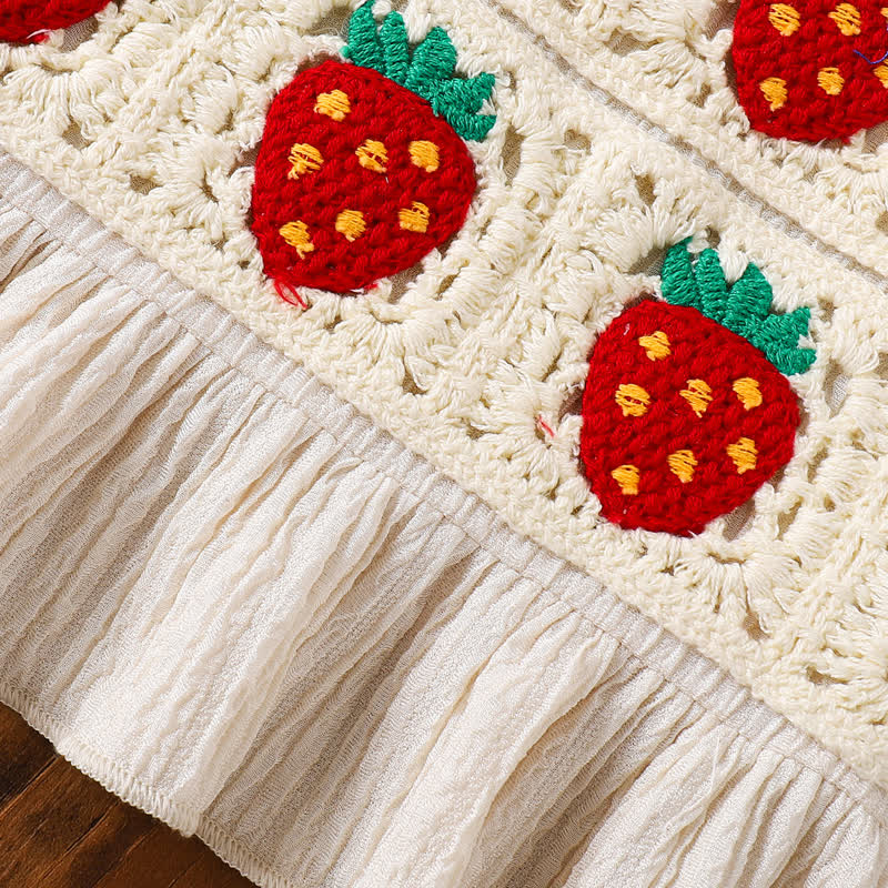 Baby Toddler Girl Beige Strawberry Knit Cami Top and Pants 2-piece Set - image 4