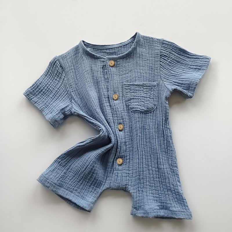 Baby Cotton Solid Color Button Front Romper - Blue - 18-24M - image 6