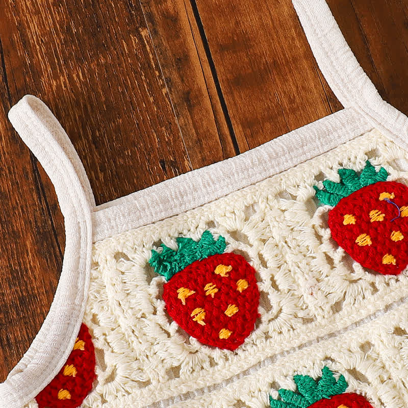 Baby Toddler Girl Beige Strawberry Knit Cami Top and Pants 2-piece Set - image 3