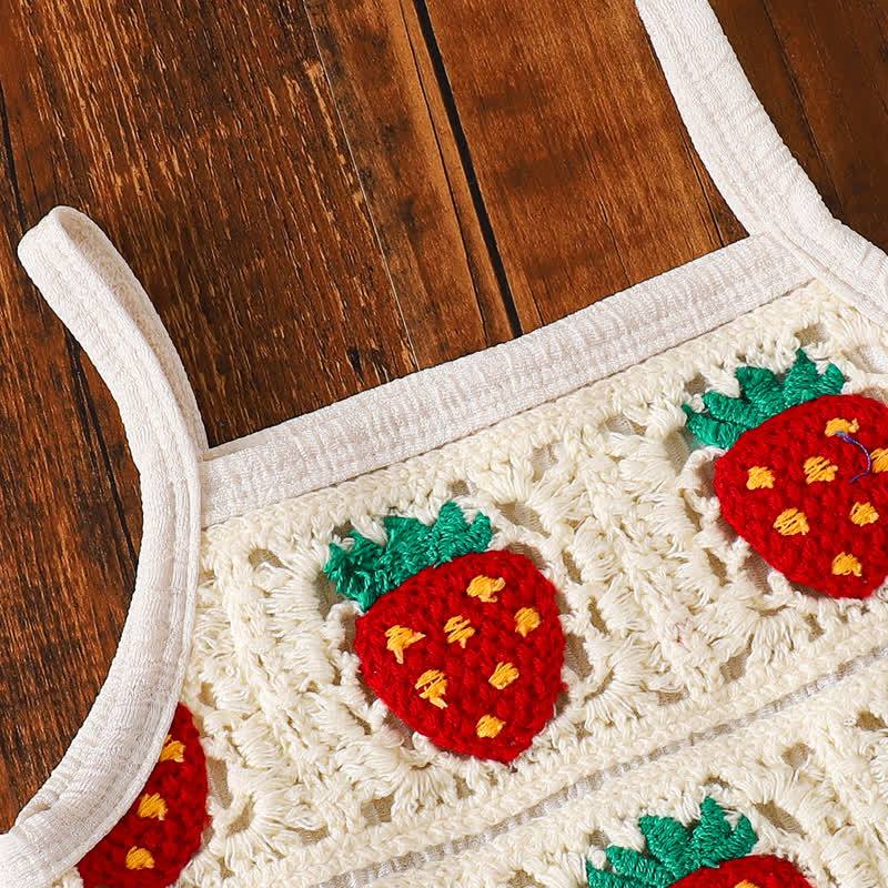 Baby Toddler Girl Beige Strawberry Knit Cami Top and Pants 2-piece Set - image 3