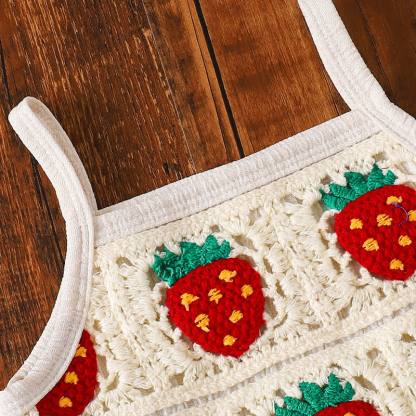 Baby Toddler Girl Beige Strawberry Knit Cami Top and Pants 2-piece Set - image 3