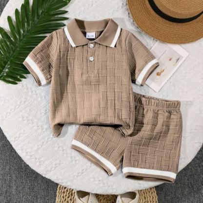 Toddler Baby Textured Polo Tee and Shorts 2-piece Set - Brown - 7Y - image 3