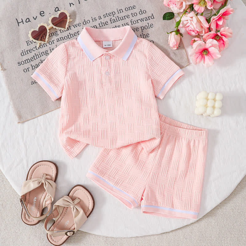 Toddler Baby Textured Polo Tee and Shorts 2-piece Set - Pink - 7Y - image 7