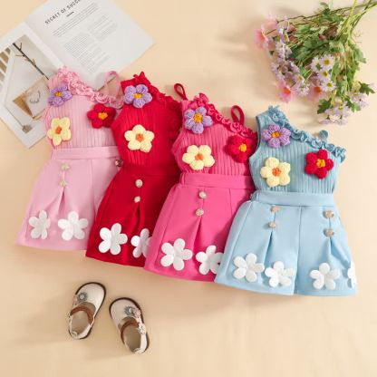 Baby Toddler Girls Floral One-Shoulder Sleeveless Top and Shorts 2-piece Set - image 1