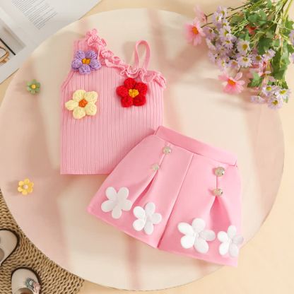 Baby Toddler Girls Floral One-Shoulder Sleeveless Top and Shorts 2-piece Set - Pink - 3Y - image 3