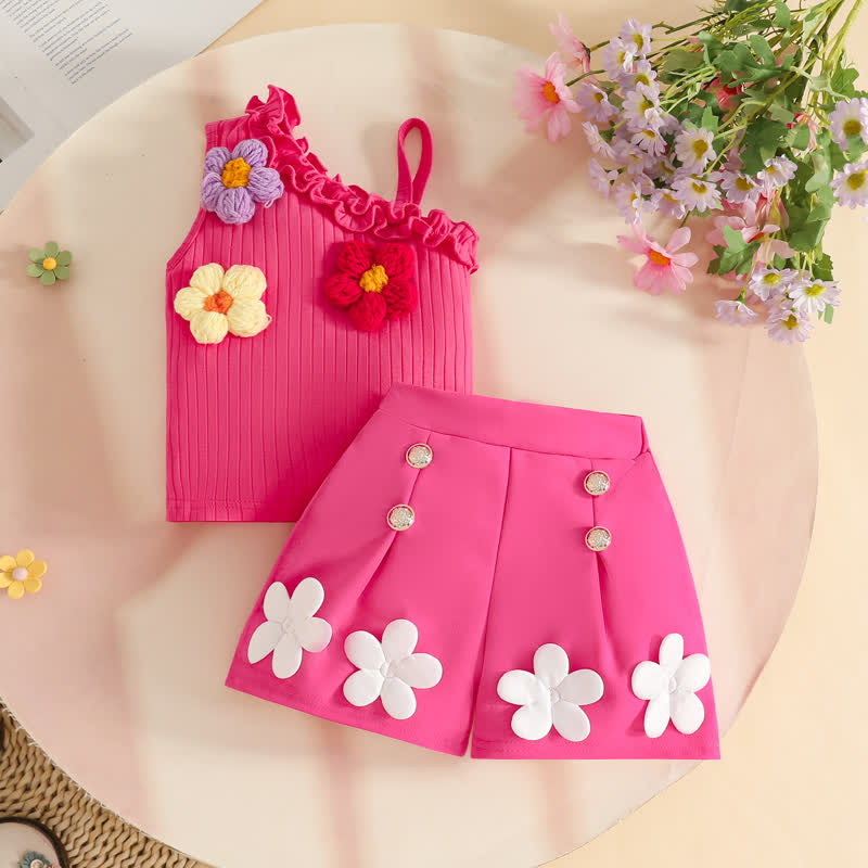 Baby Toddler Girls Floral One-Shoulder Sleeveless Top and Shorts 2-piece Set - Fuchsia - 3Y - image 4