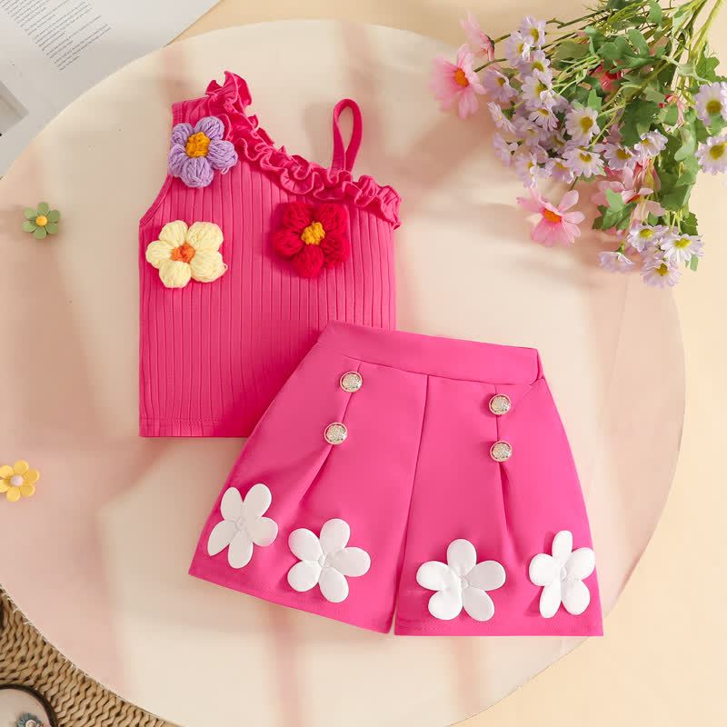 Baby Toddler Girls Floral One-Shoulder Sleeveless Top and Shorts 2-piece Set - Fuchsia - 3Y - image 4