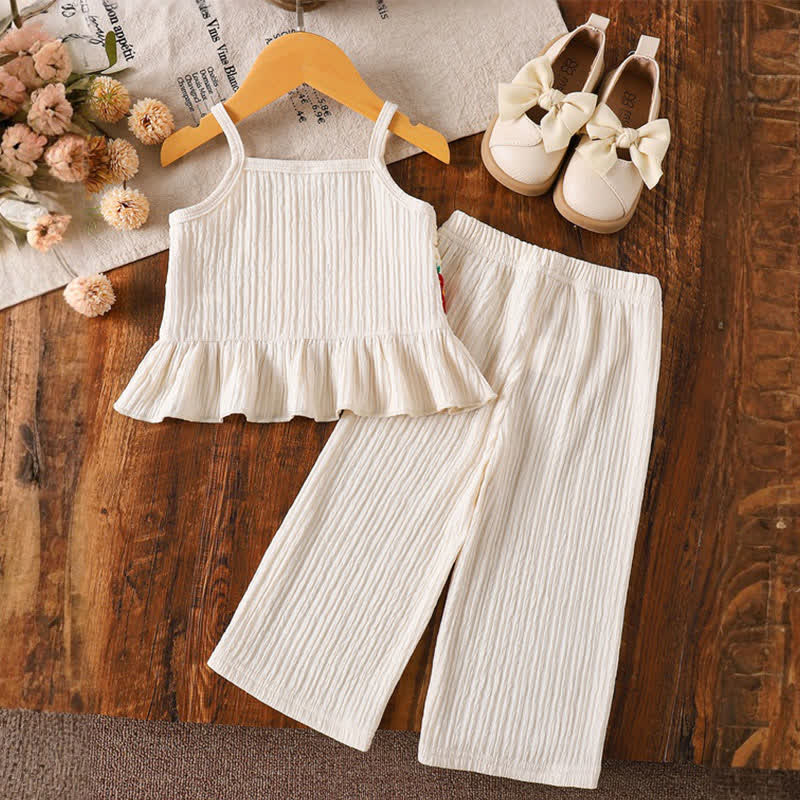Baby Toddler Girl Beige Strawberry Knit Cami Top and Pants 2-piece Set - image 2