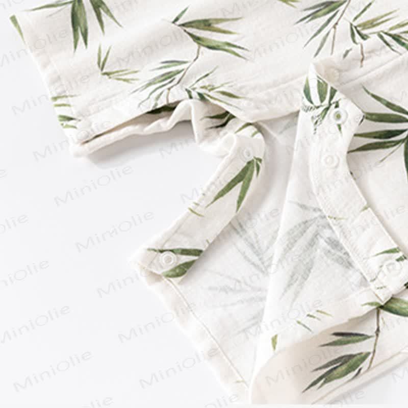 Baby Gauze Bamboo Leaf Print Short Sleeves Romper - image 4