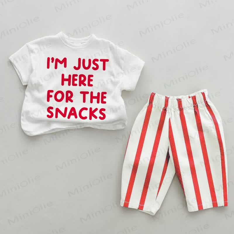 I'M JUST HERE FOR THE SNACKS Baby Slogan Red Striped 2-piece Set - White&Red - 4-5T - image 1