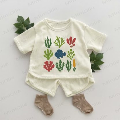 Baby Marine Plant Print Waffle 2-piece Set - Apricot - 2-3T - image 1