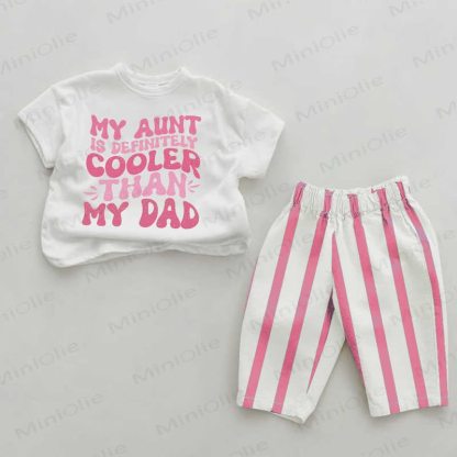 MY AUNT IS DEFINITELY COOLER THAN MY DAD Baby Girls Pink Vertical Striped 2-piece Set - White&Pink - 2-3T - image 1