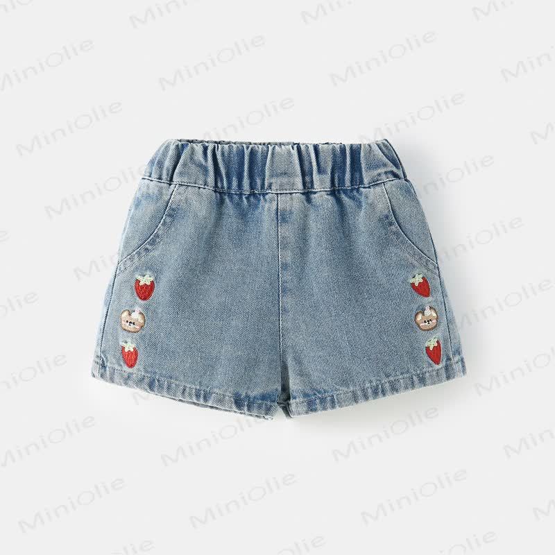 Toddler Girls Light Blue Strawberry Embroidered Denim Shorts - Blue - 8-9T - image 1