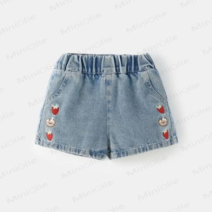 Toddler Girls Light Blue Strawberry Embroidered Denim Shorts - Blue - 8-9T - image 1