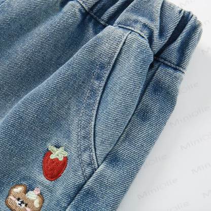 Toddler Girls Light Blue Strawberry Embroidered Denim Shorts - image 3