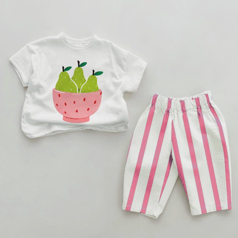 Baby Girls Pear Pint Pink Vertical Striped 2-piece Set - White&Pink - 2-3T - image 1