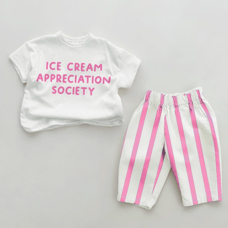 ICE CREAM APPRECIATION SOCIETY Baby Girls Pink Vertical Striped 2-piece Set - White&Pink - 2-3T - image 1