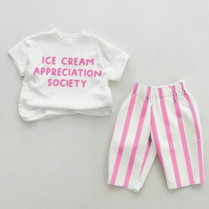 ICE CREAM APPRECIATION SOCIETY Baby Girls Pink Vertical Striped 2-piece Set - White&Pink - 2-3T - image 1