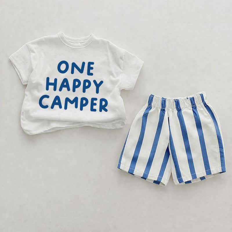 ONE HAPPY CAMPER Baby Blue Vertical Striped 2-piece Shorts Set - White&Blue - 2-3T - image 1