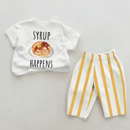 SYRUP HAPPENS Baby White&Yellow Vertical Striped 2-piece Set - White&Yellow - 2-3T - image 1