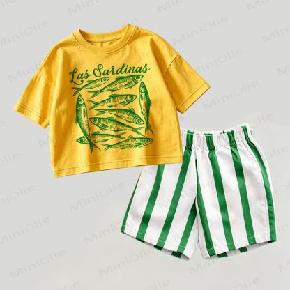 LAS SARDINAS BabyTop and Striped Shorts 2-piece Set - Yellow&Green - 2-3T - image 1